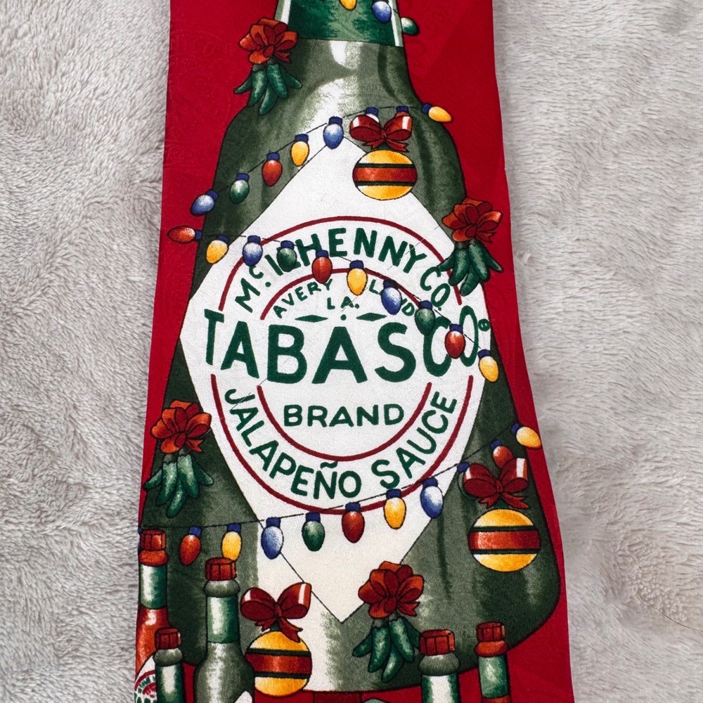 Tabasco Christmas Singing Silk Tie Mens Jalapeno Sauce Holiday Tree